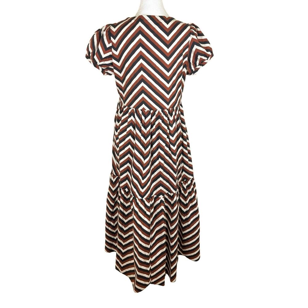 Never a Wallflower Safari Chevron Midi Dress Peasant Cottagecore Boho Size Small - Picture 4 of 7